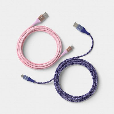 6ft USB-A to USB-C Braided Cable 2pk - heyday Future Dusk Bright Lilac