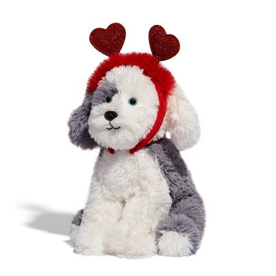 FAO Schwarz 12" Sparklers Toy Plush Sheep Dog with Removable Red Heart Boppers