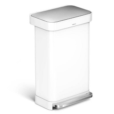 simplehuman 45L Kitchen Step Trash Can with Liner Pocket White Steel Garbage Can with Soft Close Lid (LOCAL PICKUP ONLY)