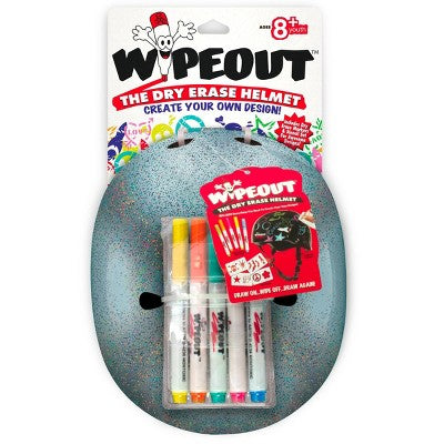 Wipeout Dry Erase Kids 8+ Helmet - Silver Glitter: ABS, Padded, Adjustable Strap