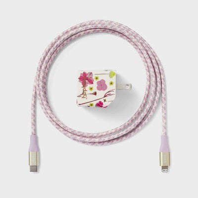 2-Port Wall Charger with 6' Lightning to USB-C Cable - heyday Floral
