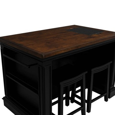 Powell Posie Kitchen Island with 2 Stools Black (LOCAL PICKUP ONLY)