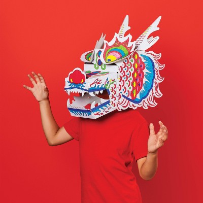 Lunar New Year Craft Wearable Cardboard Dragon Mask Coloring Activity Kit - Mondo Llama