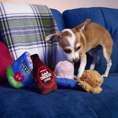 BARK Barkbuster Movie Night Ice Squeak and Chocolick Syrup Dog Food Shaped Plush Toy