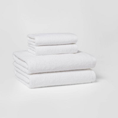 4pk Antimicrobial Assorted Bath and Hand Towel Set White - Room Essentials: Midweight Cotton, Machine Washable