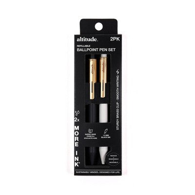 Altitude 2pk Refillable Ballpoint Pens 1.0mm Black Ink Gold