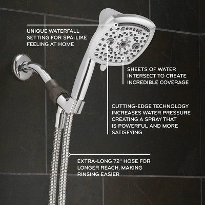 5" Contour 9 Spray WaterSense Hand Shower Chrome - Oxygenics: EPA Certified, 72" Hose, Multi-Setting Showerhead