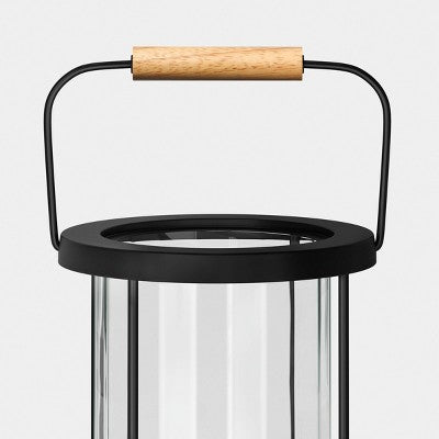 12.5"x8.2" Metal and Glass Outdoor Pillar Candle Holder Lantern Black - Threshold