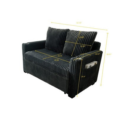 Recliner Sofa Bed with USB Charging and Adjustable Backrest,Gray Velvet Recliner Sofa for Living Room,Pull-Out Sofa Bed with Fabric-Koiai (LOCAL PICKUP ONLY)