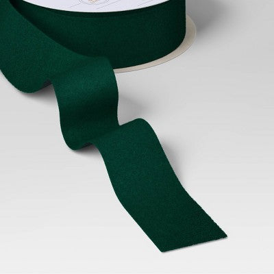 30' Christmas Fabric Ribbon Green Velvet - Wondershop