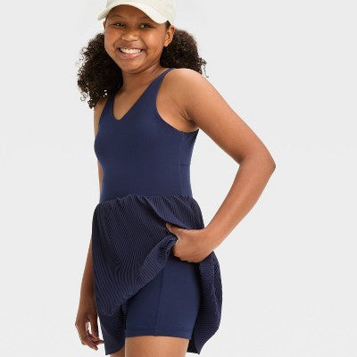 Girls' Pleated Active Dress - All In Motion Dark Blue XS