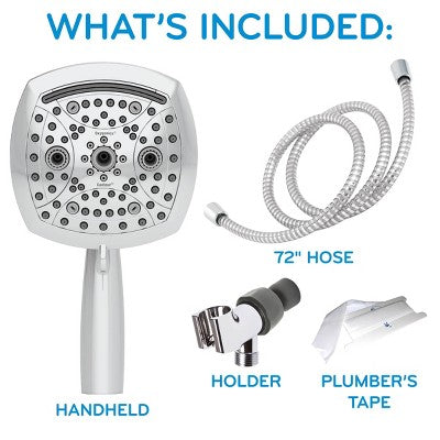 5" Contour 9 Spray WaterSense Hand Shower Chrome - Oxygenics: EPA Certified, 72" Hose, Multi-Setting Showerhead
