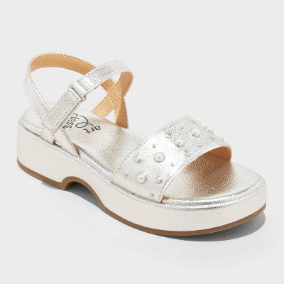 Girls' Liana Pearl Studded Platform Sandals - art class Silver 2