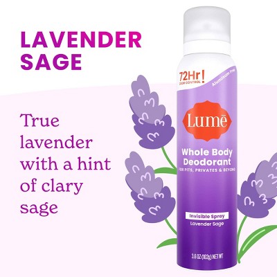 Lume Whole Body Women's Invisible Spray Deodorant - Lavender Sage Scent - Aluminum-Free 3.6oz