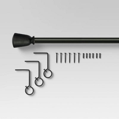 36"-66" Chiseled Cone Curtain Rod Black - Threshold: Steel, Single Rod, 0.875" Diameter, Painted Finish