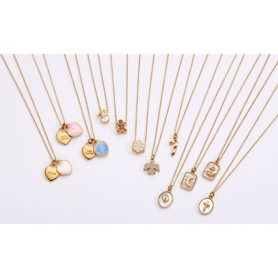 Tiny Tags 14K Gold Ion Plated "Mama" Double Heart Pendant Necklace - Gold/White