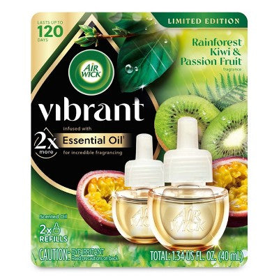 Air Wick Vibrant Scented Oil Air Freshener Refills - Rainforest Kiwi & Passion Fruit - 0.67 fl oz/2ct