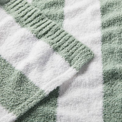 Chenille Stripe Baby Blanket - Green and White Stripe - Cloud Island