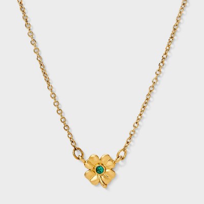 Tiny Tags 14K Gold Ion Plated Clover Necklace