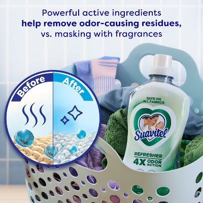 Suavitel Refresher Fabric Rinse, 4X Odor Action, Floral Fresh Scent - 25.5 fl oz: Paraben-Free, Bleach-Free, Phosphate-Free, Liquid Laundry Additive