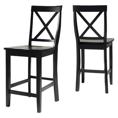 24" 2pc X-Back Counter Height Barstools Black - Crosley: Hardwood Frame, Non-Upholstered, Fixed Seat (LOCAL PICKUP ONLY)
