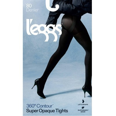 L'eggs Women's 80 Denier 360 Contour Super Opaque Tights - Black XL