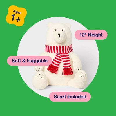 12" Polar Bear with Scarf Stuffed Animal - Gigglescape: Polyester, Zoo Animal, 1 Year+, 0.25 lbs