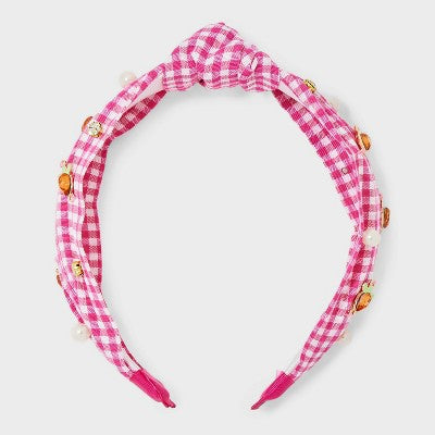 Easter Gingham Pearl Icon Top Knot Headband - Pink: Fashion Accessory for All Hair Types, Ages 15+