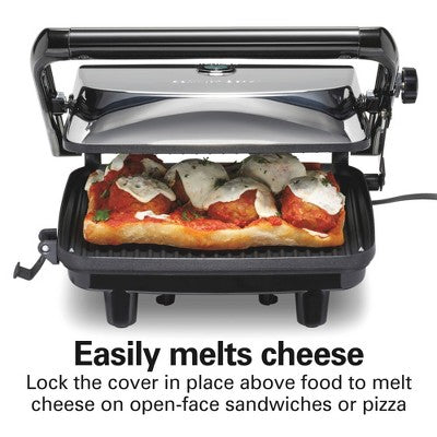 Hamilton Beach Panini 25460Z: Nonstick Grill & Sandwich Maker, 1400W, Silver, Hand Wash, Metal, 1-Year Warranty