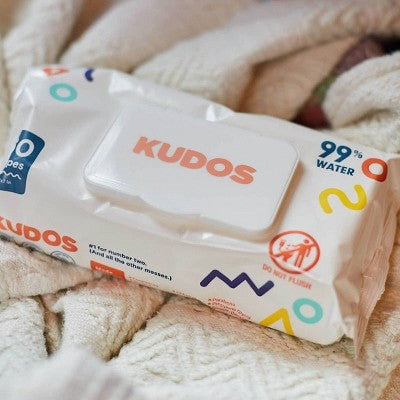Kudos Skin-Loving Baby Wipes - 99% Water, Plastic-Free & Unscented - 180ct/3pk