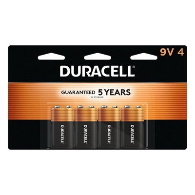 Duracell Coppertop 9V Batteries - 4pk Alkaline Battery: Household Single-Use, 9.000V