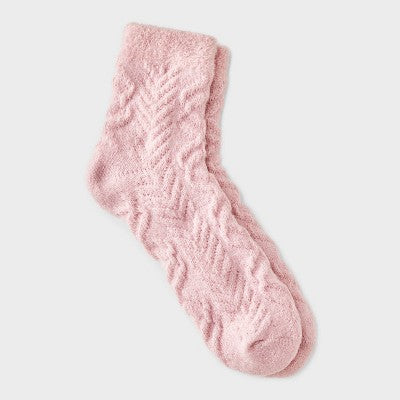 Women's Super Soft Herringbone Textured Double Lined Cozy Ankle Socks - Auden Pink 4-10