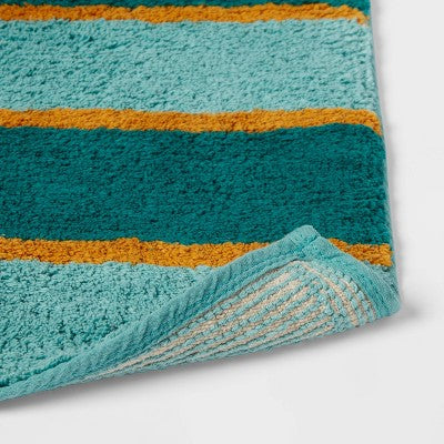 18"x28" Color Block Striped Bath Rug Dark Teal Green - Threshold