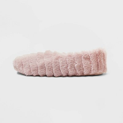 Women's Ribbed Faux Fur Cozy Pull-On Slipper Socks with Grippers - Pink S/M