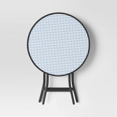 Glass Round Printed Folding Outdoor Portable Side Table Blue/White/Black - Room Essentials (LOCAL PICKUP ONLY)