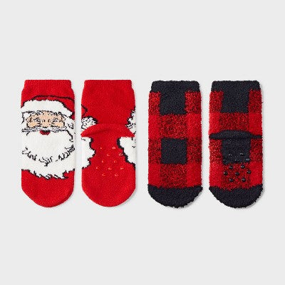 Toddler 2pk Santa Christmas Cozy Socks with Gift Card Holder - Wondershop Red 2T-3T