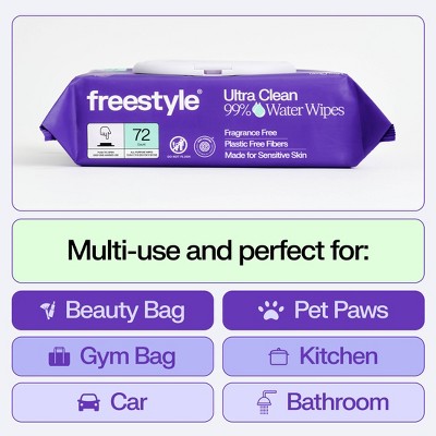 Freestyle 99% Water Baby Wipes, Fragrance Free for Sensitive Skin, Unscented - Flip Top Pouch Packs - 216ct
