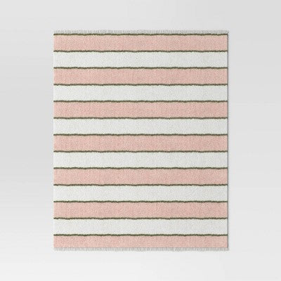 Cozy Woven Stripe Throw Blanket Pink/Ivory/Olive - Room Essentials