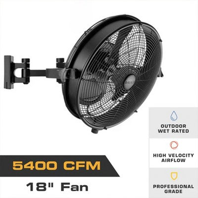 Mule Outdoor Wall Fan XL 18 Inch Wet-Rated Wall Fan with 3 Speeds, Matte Black (LOCAL PICKUP ONLY)