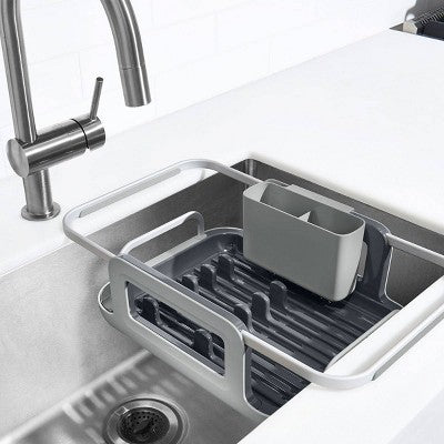 OXO Over The Sink Dish Rack: Aluminum Freestanding Dish Drainer & Sink Caddy, Hand Wash, Gray, 15"x11.5"x5.7"