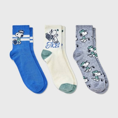 Women's Sporty Peanuts 3pk Mid Crew Socks - SIZE 4-10