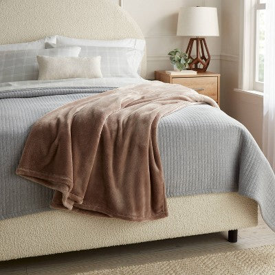 Full/Queen Microplush Bed Blanket Brown - Threshold