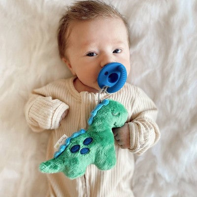 Itzy Ritzy Pacifier with Lovey Set - Silicone Paci with Detachable Stuffed Animal - Dinosaur