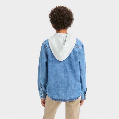 Boys' Hooded Shacket - Cat & Jack Medium Wash S