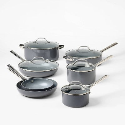 2pk (8" & 10") Nonstick Ceramic Coated Aluminum Frypan Set Dark Gray - Figmint