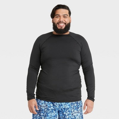 Men's Big & Tall Rash Guard Swim Shirt Black 5XLT