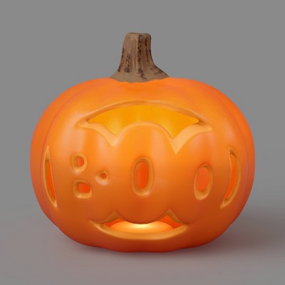 9" Lit Pumpkin Boo with Timer Decorative Prop - Hyde and EEK! Boutique