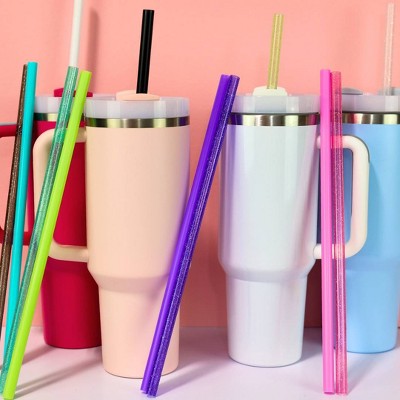 CharCharms 6pk 40oz Glitter Water Bottle Straws: Reusable Polypropylene Straws for Hot & Cold Beverages, Dishwasher-Safe