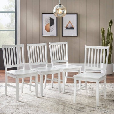Buylateral Set of 4 Solid Wood Slat Back Dining Chairs White: Rubberwood, Mid-Century Modern, Armless (LOCAL PICKUP ONLY)