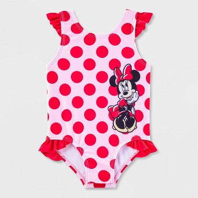 Baby Girls' Disney Minnie Mouse One Piece Swimsuit - Pink 12M